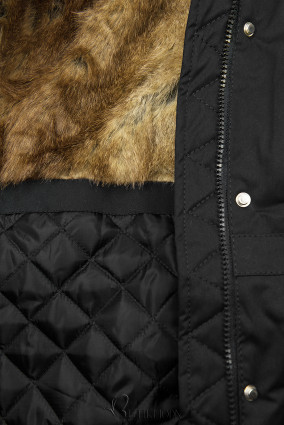 Black winter parka with high collar