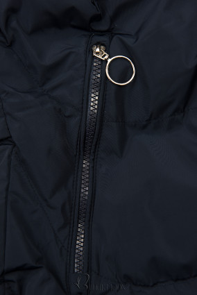 Dark blue padded winter jacket with silver hem
