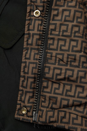 Reversible mid-season parka with pattern black/brown