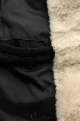 Black/cream quilted winter jacket with the pulling at the waist