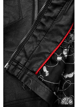 Black faux leather jacket with patterned lining