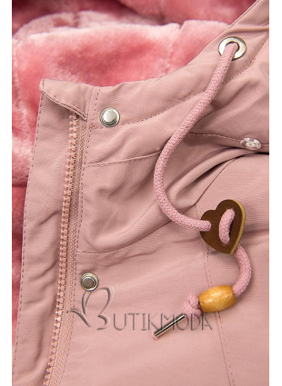 Light pink winter parka jacket in short cut