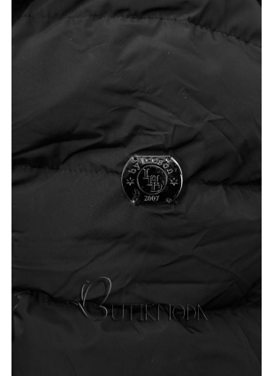 Black padded winter jacket with silver hem