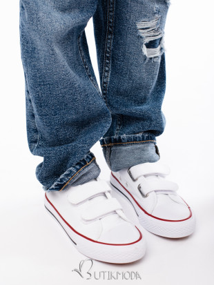 White children's sneakers with velcro