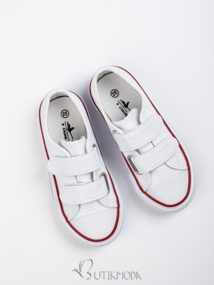 White children's sneakers with velcro