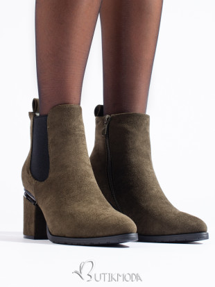 Dark Green Suede Ankle Boots with Block Heel Vinceza