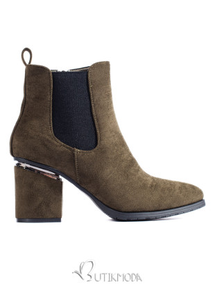 Dark Green Suede Ankle Boots with Block Heel Vinceza