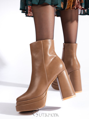 Beige ankle boots with a high heel