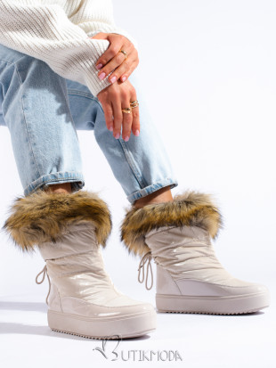 Women's Cream Snow Boots with Fur Shelovet