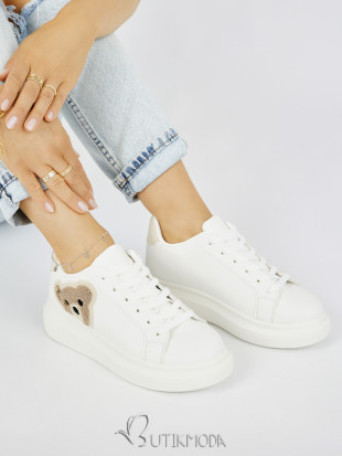 White Women's Sporty Sneakers with Plush