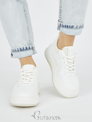 Women's White Sneakers with Thick Sole