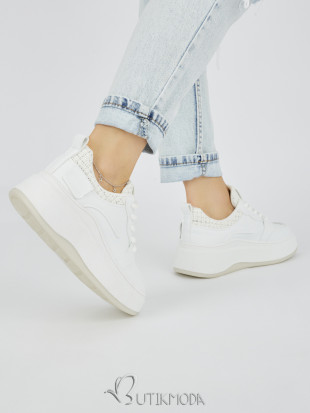 Women's White Sneakers with Thick Sole