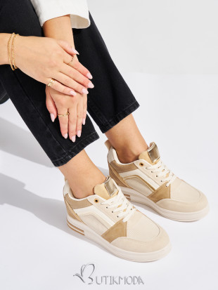 Women's Beige Sneakers with Hidden Wedge