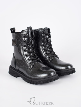 Black Patent Girls' Lace-Up Boots