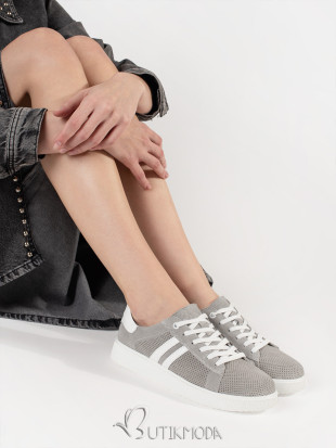 Gray Perforated Sneakers Made of Natural Leather