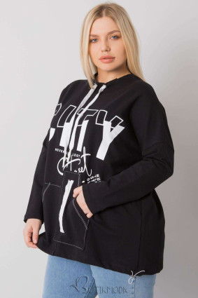 Black Hoodie with Print and Pockets PLUS SIZE