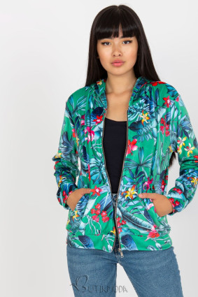 Green Floral Patterned Hoodie