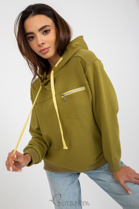 Olive Hooded Sweatshirt with Zipper