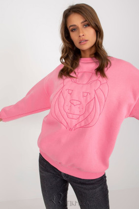 Pink Sweatshirt with Lion Embroidery