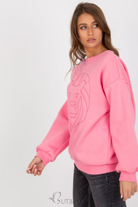 Pink Sweatshirt with Lion Embroidery