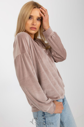 Beige Velour Sweatshirt with V-Neck