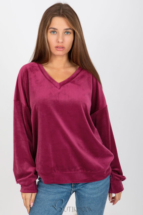 Purple Velour Sweatshirt with V-Neck