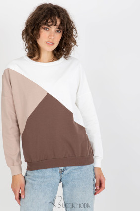 Women's Long Sleeve Sweatshirt in White and Brown