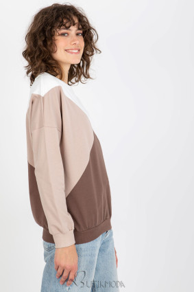 Women's Long Sleeve Sweatshirt in White and Brown