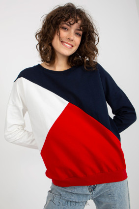 Trendy Women's Sweatshirt with Long Sleeves in Navy Blue and Red