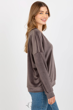 Women's Velour Sweatshirt with V-Neck in Dark Grey