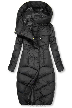 Black winter jacket with a high collar