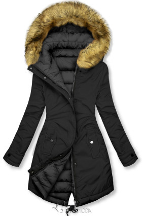 Reversible winter jacket with black faux fur