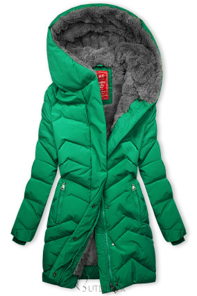 Green quilted winter jacket with plush