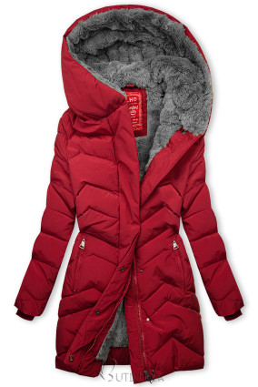Red quilted winter jacket with plush