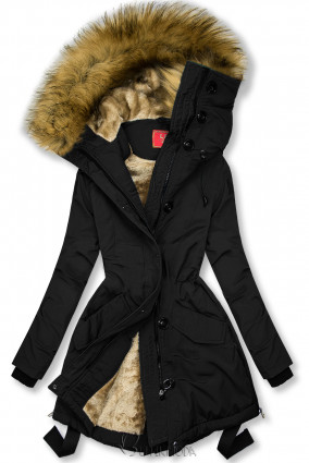 Black winter jacket with a stand-up collar