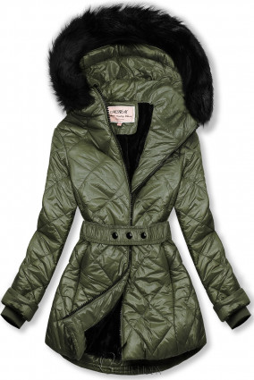 Belted winter jacket in khaki