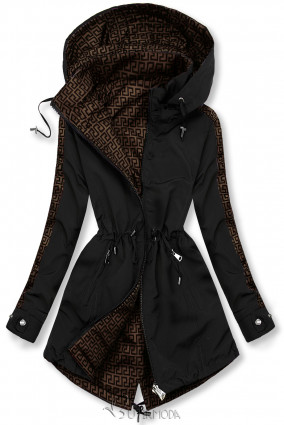 Reversible mid-season parka jacket black/brown