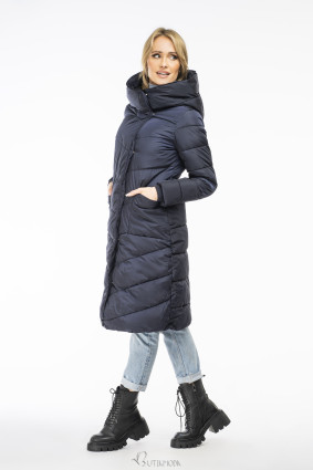 Dark blue winter jacket with a high collar