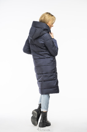 Dark blue winter jacket with a high collar