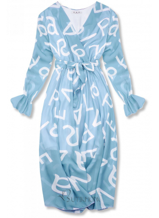 Blue midi dress with alphabet pattern