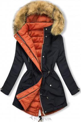 Navy/orange reversible winter parka jacket
