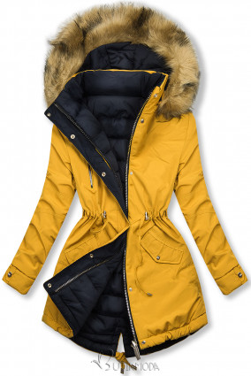 Dark yellow/navy reversible winter parka jacket