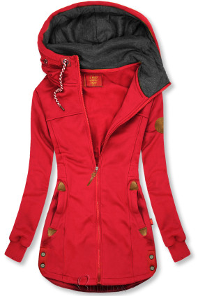 Red elongated hoodie in shaped cut