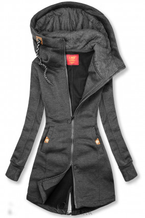 Dark gray elongated hoodie with quilted details