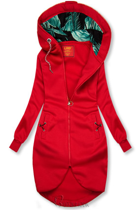 Red asymmetric elongated hoodie