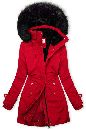 Long parka with faux fur red/black