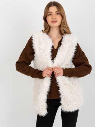 Ecru Fur Vest with Pockets Hallie