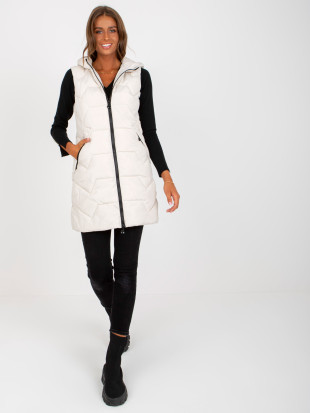 Light Beige Long Puffer Vest with Hood