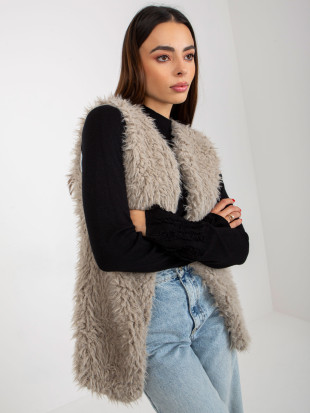 Light Gray Fur Vest with Pockets Hallie