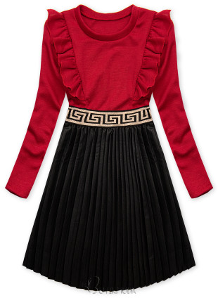 Red dress with leather pleated skirt